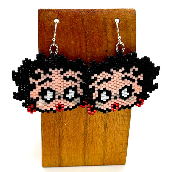 Handmade Jewelry - Hand Beaded Delica Bead Earrings Betty Boop Shepherd Hook Ear Wires